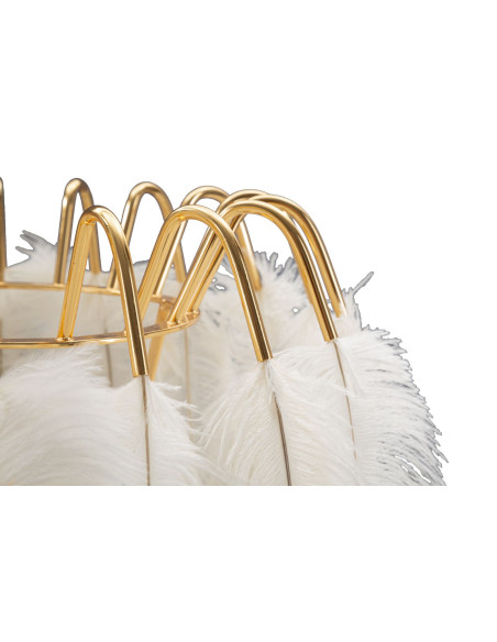 Grande Lampe à poser moderne Plumes Hauteur 60 cm Métal Doré Polyuréthane Blanc Feather 
