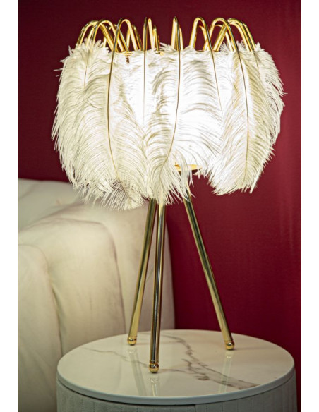 Grande Lampe à poser moderne Plumes Hauteur 60 cm Métal Doré Polyuréthane Blanc Feather 