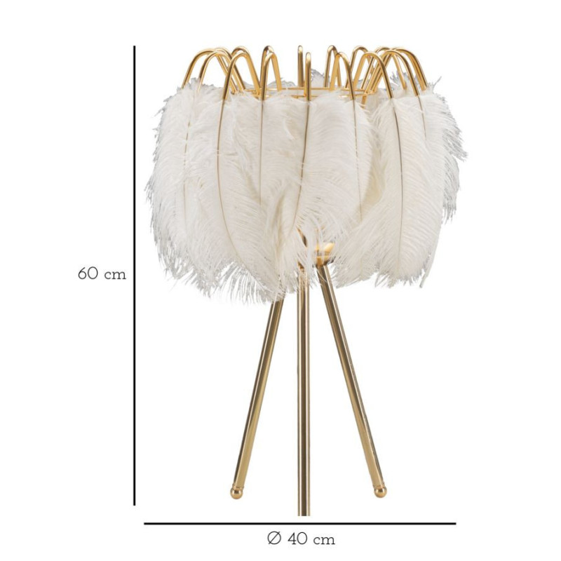 Grande Lampe à poser moderne Plumes Hauteur 60 cm Métal Doré Polyuréthane Blanc Feather 