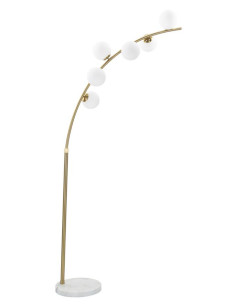 Grand Lampadaire moderne chic Arc 6 Boules Hauteur 220 cm Métal Doré Verre Blanc Glamy 