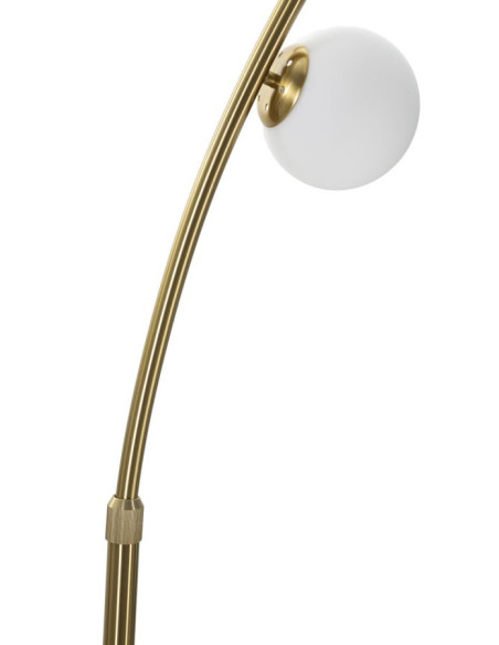 Grand Lampadaire moderne chic Arc 6 Boules Hauteur 220 cm Métal Doré Verre Blanc Glamy 