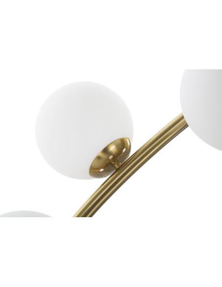 Grand Lampadaire moderne chic Arc 6 Boules Hauteur 220 cm Métal Doré Verre Blanc Glamy 