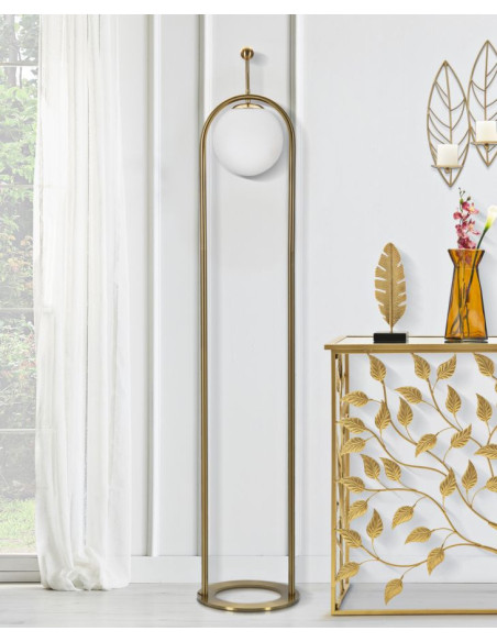 Grand Lampadaire moderne chic Boule Hauteur 168 cm Métal Doré Verre Blanc Glamy - 5