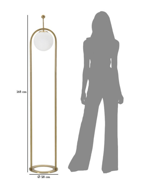 Grand Lampadaire moderne chic Boule Hauteur 168 cm Métal Doré Verre Blanc Glamy - 6