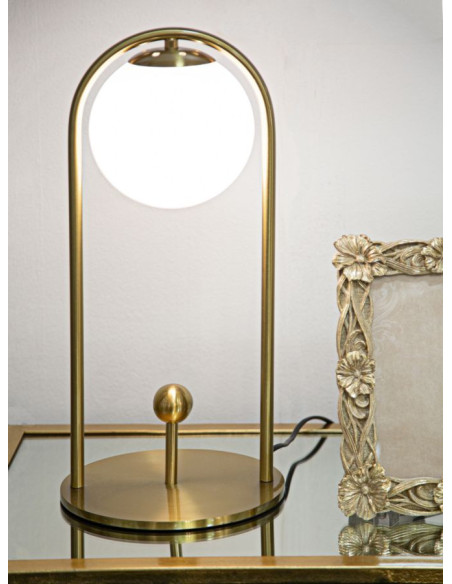 Lampe à poser moderne chic Boule Hauteur 47 cm Métal Doré Verre Blanc Glamy 