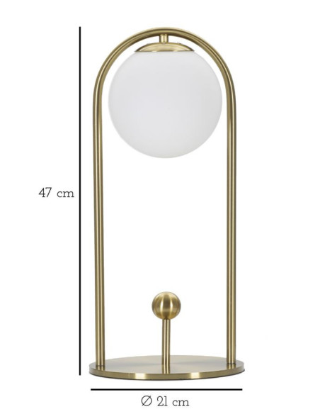 Lampe à poser moderne chic Boule Hauteur 47 cm Métal Doré Verre Blanc Glamy 