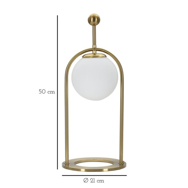 Lampe à poser moderne chic Boule Hauteur 50 cm Métal Doré Verre Blanc Glamy 