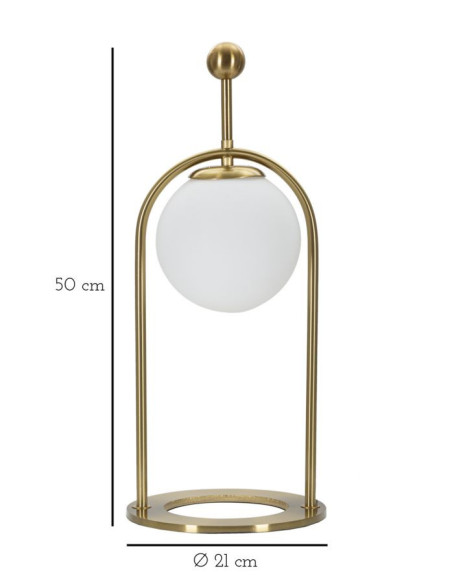 Lampe à poser moderne chic Boule Hauteur 50 cm Métal Doré Verre Blanc Glamy 