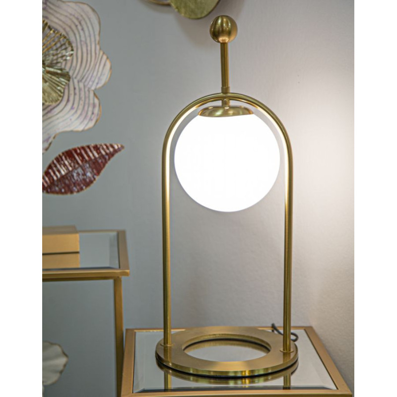 Lampe à poser moderne chic Boule Hauteur 50 cm Métal Doré Verre Blanc Glamy 