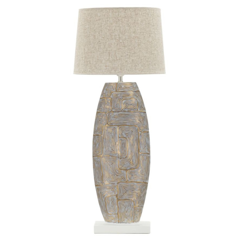 Grande Lampe à poser moderne chic Hauteur 90 cm Résine Doré Blanc Tissu Beige Eclips 