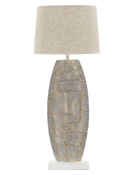 Grande Lampe à poser moderne chic Hauteur 90 cm Résine Doré Blanc Tissu Beige Eclips 