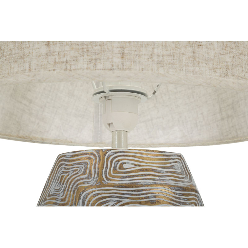 Grande Lampe à poser moderne chic Hauteur 90 cm Résine Doré Blanc Tissu Beige Eclips 