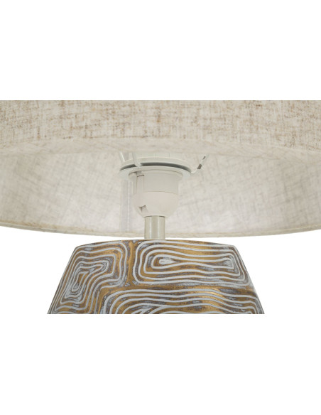 Grande Lampe à poser moderne chic Hauteur 90 cm Résine Doré Blanc Tissu Beige Eclips 