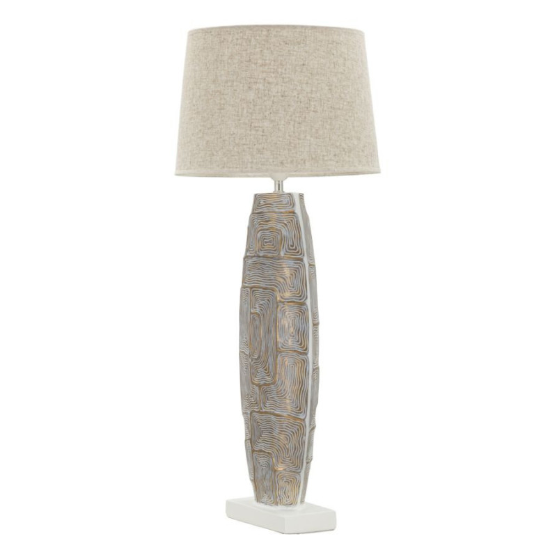 Grande Lampe à poser moderne chic Hauteur 90 cm Résine Doré Blanc Tissu Beige Eclips 