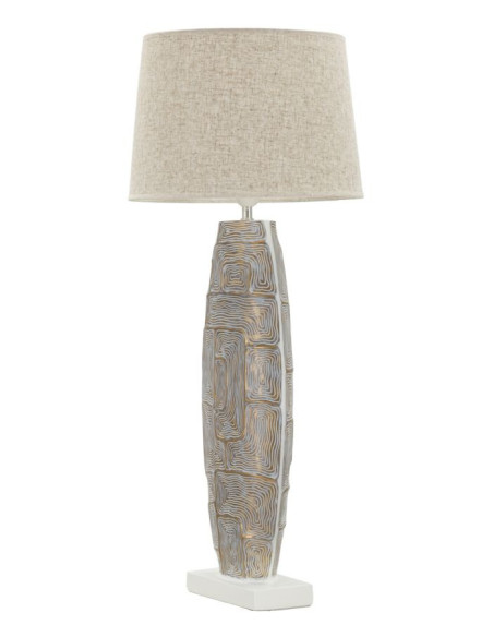 Grande Lampe à poser moderne chic Hauteur 90 cm Résine Doré Blanc Tissu Beige Eclips 