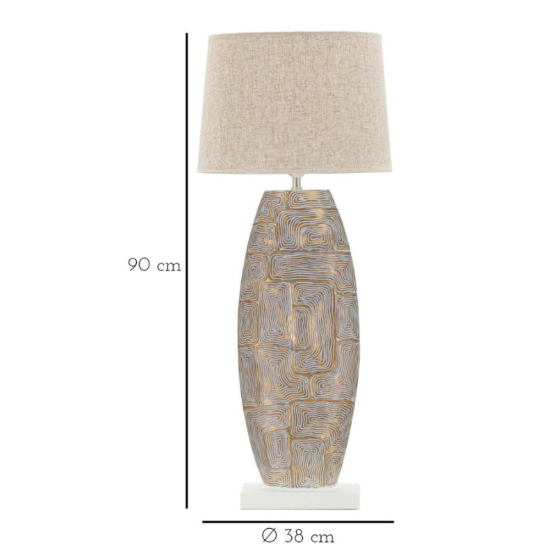 Grande Lampe à poser moderne chic Hauteur 90 cm Résine Doré Blanc Tissu Beige Eclips 