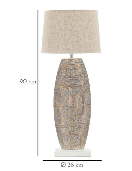 Grande Lampe à poser moderne chic Hauteur 90 cm Résine Doré Blanc Tissu Beige Eclips 