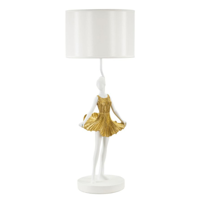 Grande Lampe à poser moderne Danseuse Hauteur 90 cm Résine Tissu Blanc Doré Ballerina 