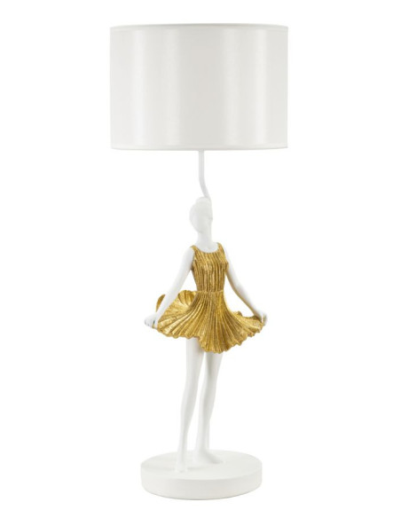 Grande Lampe à poser moderne Danseuse Hauteur 90 cm Résine Tissu Blanc Doré Ballerina 