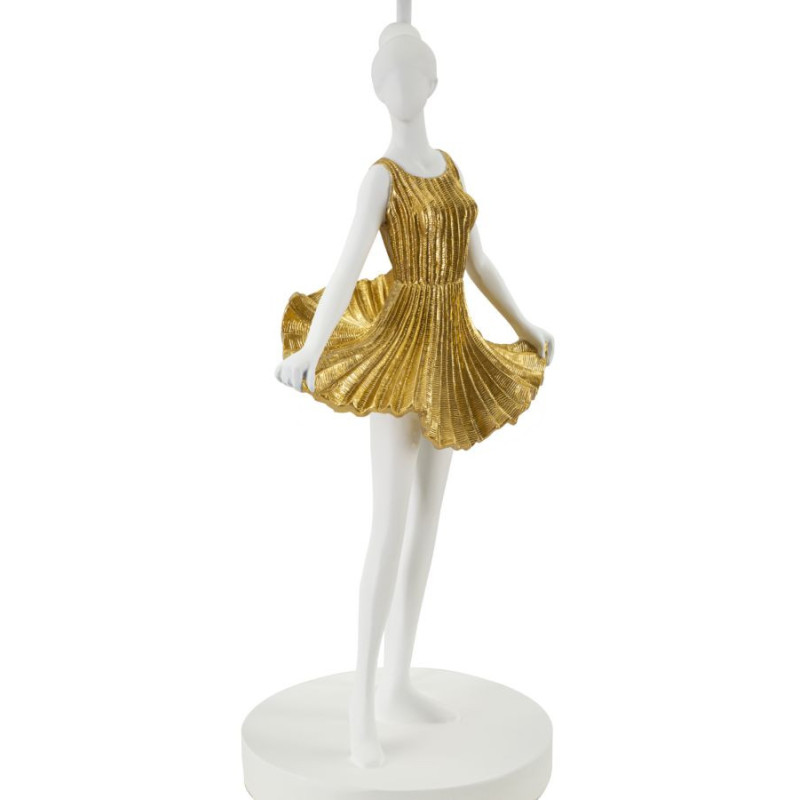 Grande Lampe à poser moderne Danseuse Hauteur 90 cm Résine Tissu Blanc Doré Ballerina 