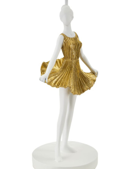 Grande Lampe à poser moderne Danseuse Hauteur 90 cm Résine Tissu Blanc Doré Ballerina 