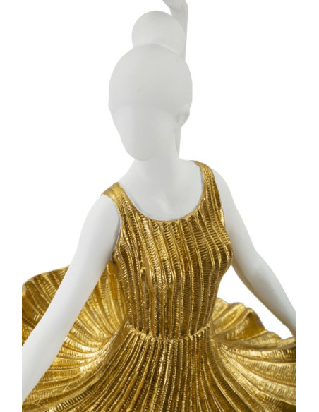 Grande Lampe à poser moderne Danseuse Hauteur 90 cm Résine Tissu Blanc Doré Ballerina 