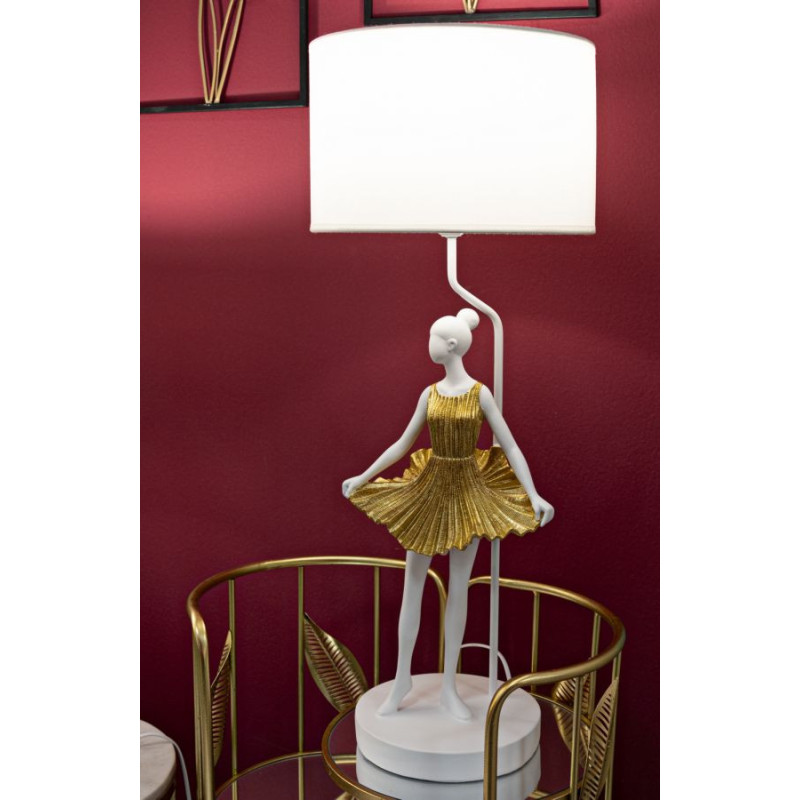 Grande Lampe à poser moderne Danseuse Hauteur 90 cm Résine Tissu Blanc Doré Ballerina 