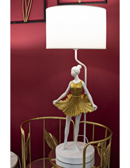 Grande Lampe à poser moderne Danseuse Hauteur 90 cm Résine Tissu Blanc Doré Ballerina 