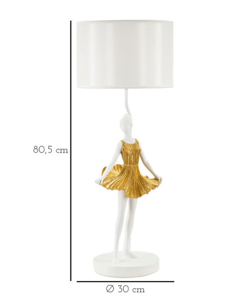 Grande Lampe à poser moderne Danseuse Hauteur 90 cm Résine Tissu Blanc Doré Ballerina 