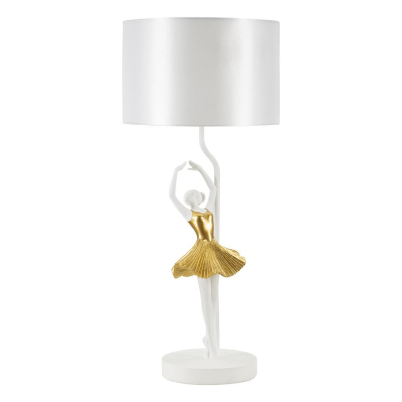 Grande Lampe à poser moderne Danseuse Hauteur 64 cm Résine Tissu Blanc Doré Ballerina 