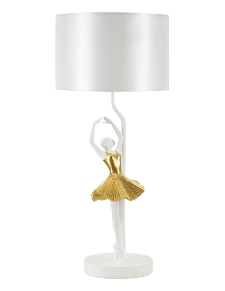 Grande Lampe à poser moderne Danseuse Hauteur 64 cm Résine Tissu Blanc Doré Ballerina 
