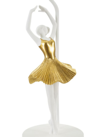 Grande Lampe à poser moderne Danseuse Hauteur 64 cm Résine Tissu Blanc Doré Ballerina 