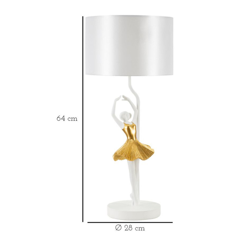 Grande Lampe à poser moderne Danseuse Hauteur 64 cm Résine Tissu Blanc Doré Ballerina 