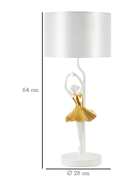 Grande Lampe à poser moderne Danseuse Hauteur 64 cm Résine Tissu Blanc Doré Ballerina 