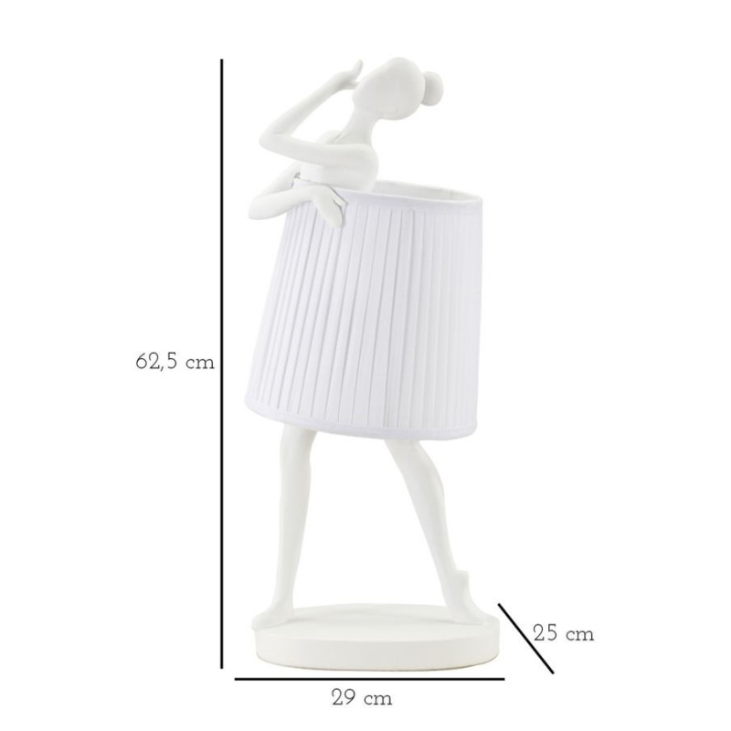 Grande Lampe à poser moderne Danseuse Hauteur 62 cm Résine Tissu Blanc Ballet 