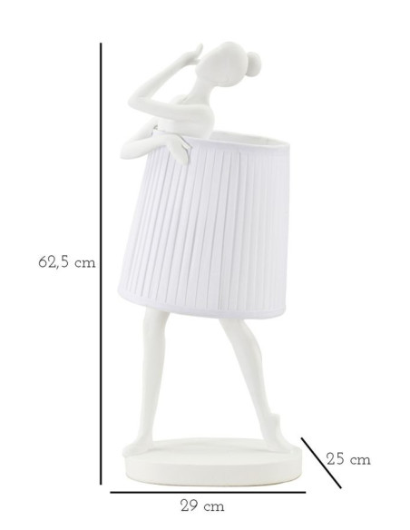 Grande Lampe à poser moderne Danseuse Hauteur 62 cm Résine Tissu Blanc Ballet 