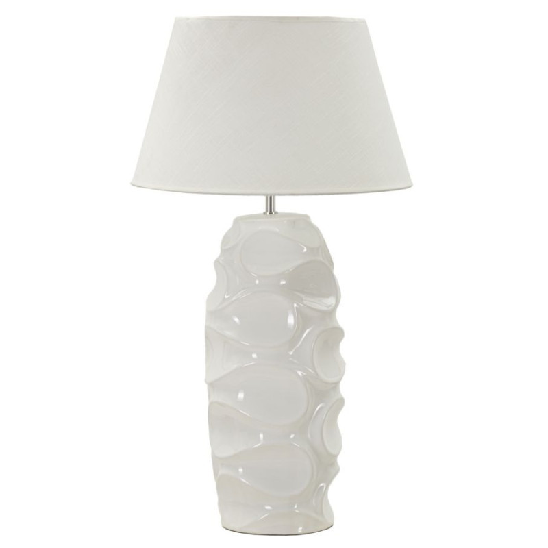 Grand Lampe à poser organique chic Hauteur 83 cm Céramique Tissu Blanc Métal Argenté Warsaw 