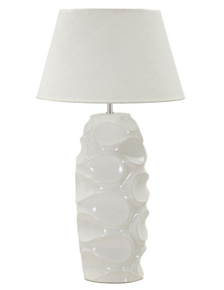 Grand Lampe à poser organique chic Hauteur 83 cm Céramique Tissu Blanc Métal Argenté Warsaw 