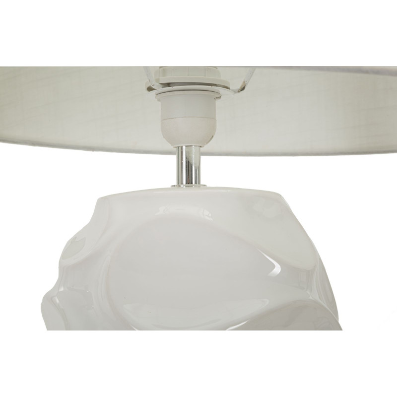 Grand Lampe à poser organique chic Hauteur 83 cm Céramique Tissu Blanc Métal Argenté Warsaw 
