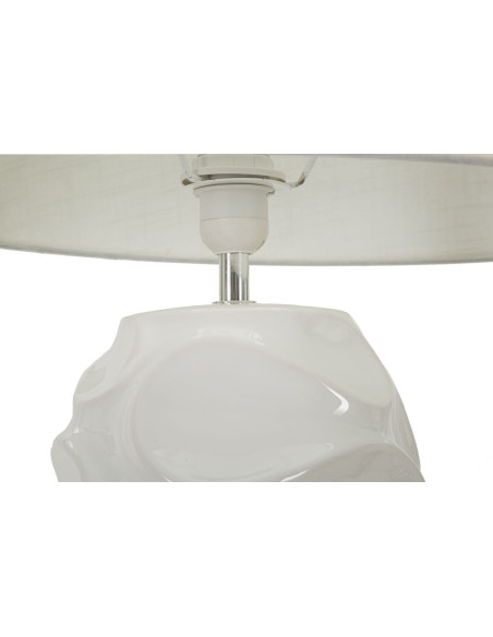 Grand Lampe à poser organique chic Hauteur 83 cm Céramique Tissu Blanc Métal Argenté Warsaw 