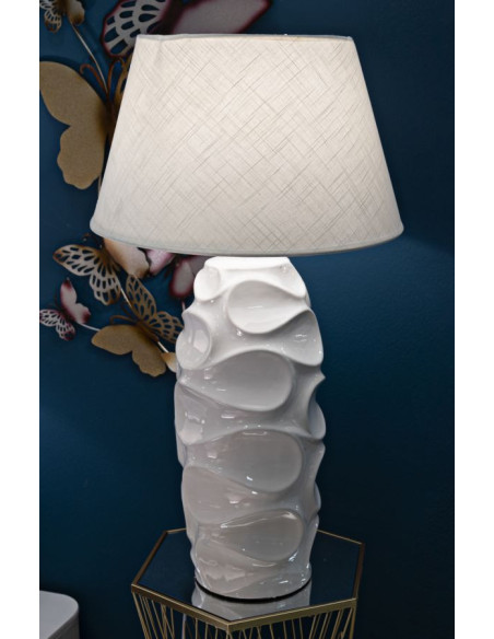 Grand Lampe à poser organique chic Hauteur 83 cm Céramique Tissu Blanc Métal Argenté Warsaw 