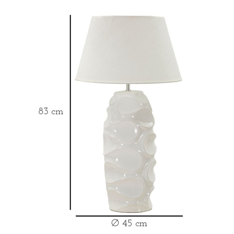 Grand Lampe à poser organique chic Hauteur 83 cm Céramique Tissu Blanc Métal Argenté Warsaw 