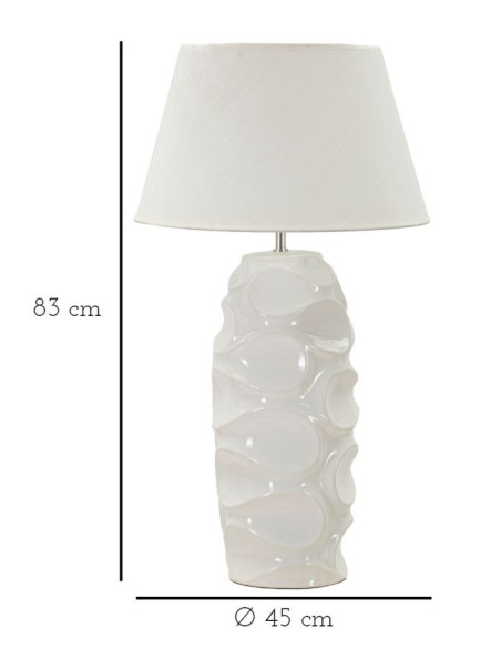Grand Lampe à poser organique chic Hauteur 83 cm Céramique Tissu Blanc Métal Argenté Warsaw 