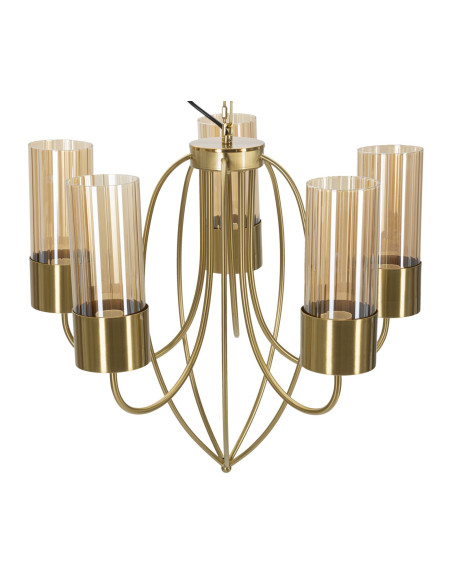 Grande Suspension moderne chic 5 lampes 60 cm Verre Ambré Métal Doré Versailles 