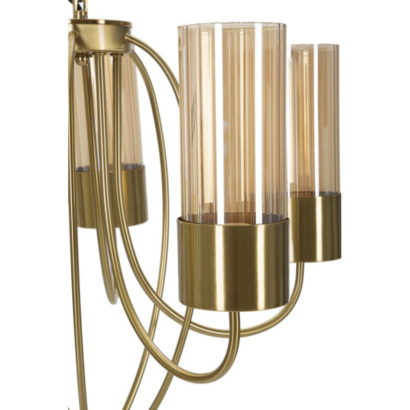 Grande Suspension moderne chic 5 lampes 60 cm Verre Ambré Métal Doré Versailles 