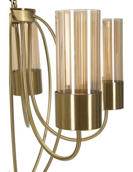 Grande Suspension moderne chic 5 lampes 60 cm Verre Ambré Métal Doré Versailles 
