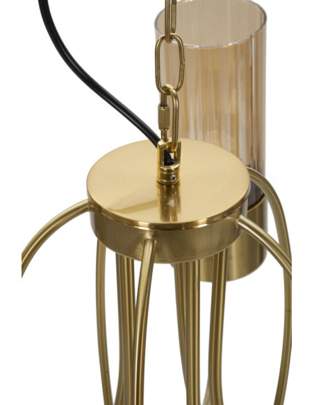 Grande Suspension moderne chic 5 lampes 60 cm Verre Ambré Métal Doré Versailles 