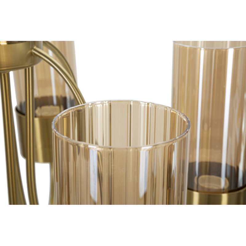 Grande Suspension moderne chic 5 lampes 60 cm Verre Ambré Métal Doré Versailles 