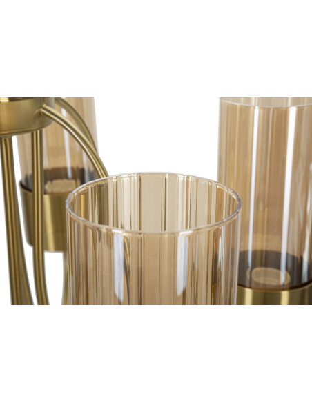 Grande Suspension moderne chic 5 lampes 60 cm Verre Ambré Métal Doré Versailles 