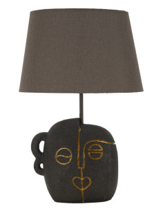 Lampe à poser originale ethnique chic Visage Hauteur 46 cm Résine Tissu Marron Tribal 